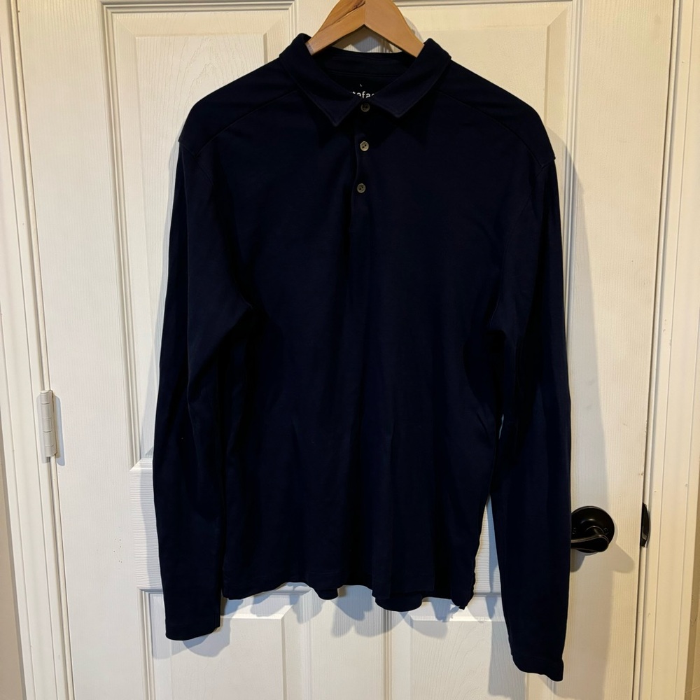 Men's Artefact Navy Blue Slim Fit Pima
Cotton Long Sleeve Polo Shirt L